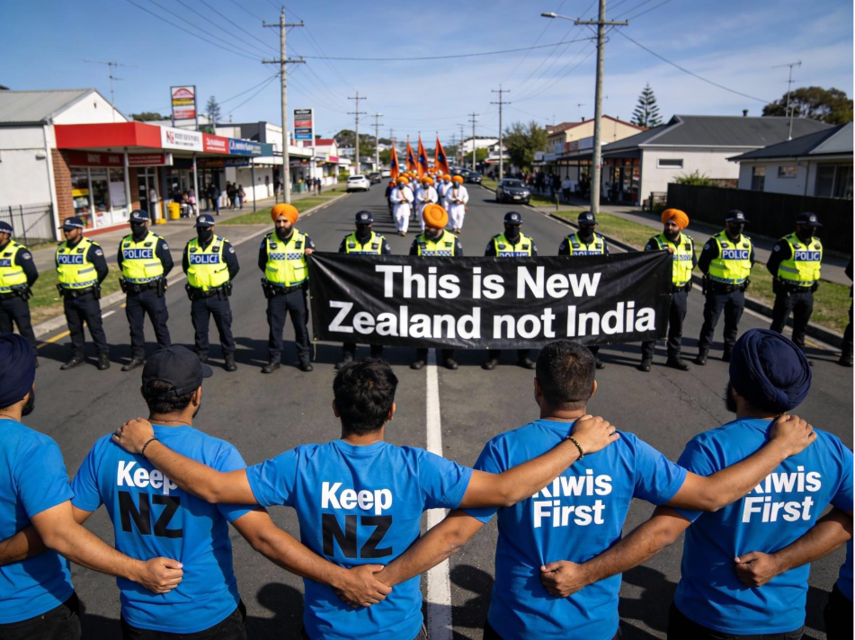 Police form barrier as protesters block Sikh parade in Manurewa