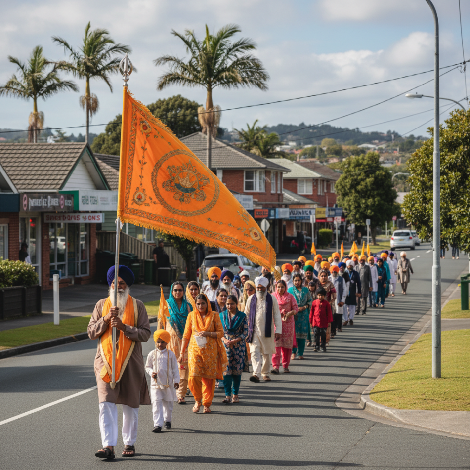 Peaceful Sikh Nagar Kirtan procession in South Auckland
