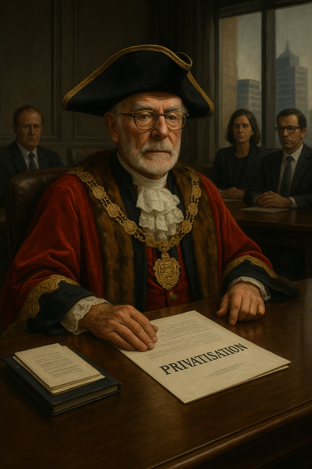 Wayne Brown as colonial mayor figure with corporate connections