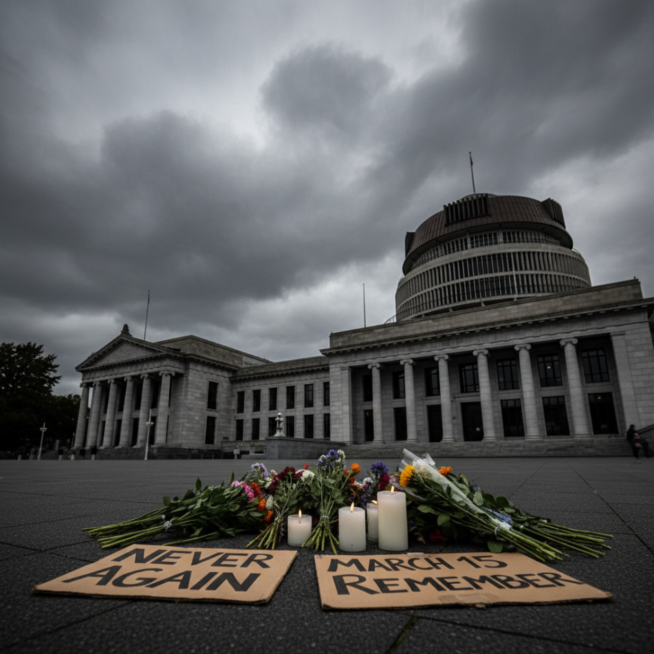Parliament Buildings with March 15 memorial