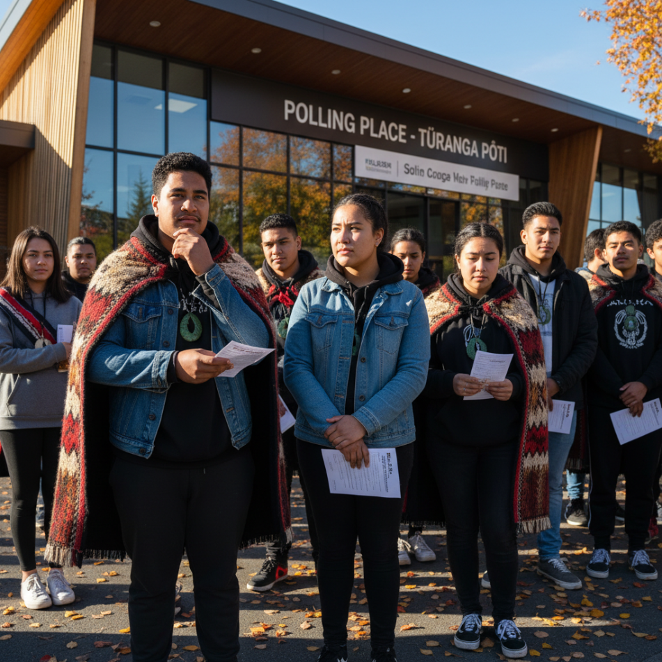 Young Māori voters exercising their democratic right at a polling station