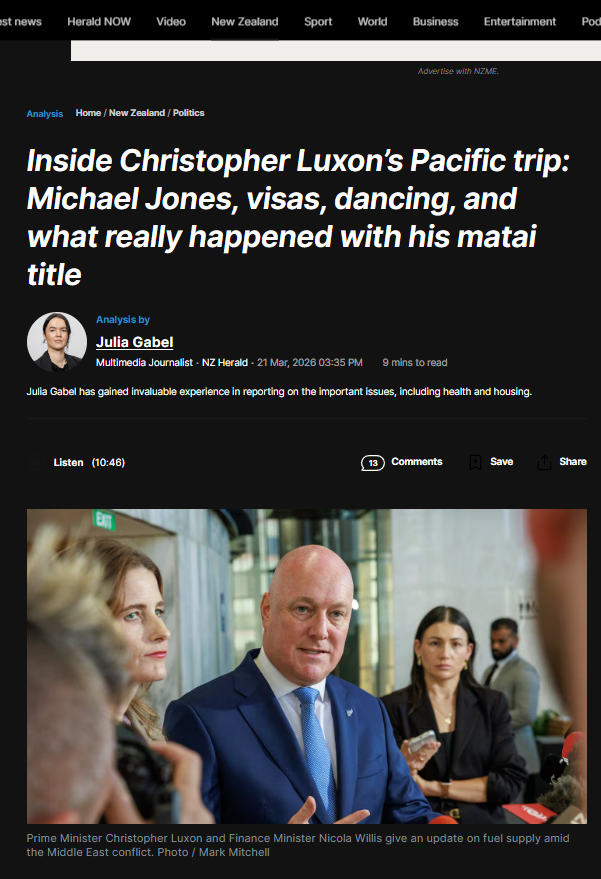 "THE SULU AND THE SWORD: How Christopher Luxon Wore Our Pacific Family's Dignity Like a Costume While His Budget Burned Their Villages to the Waterline" - 23 March 2026