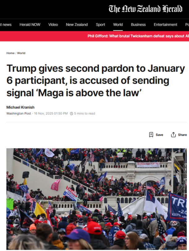 “Maga Is Above the Law: Trump’s Second Pardon of Insurrectionist Daniel Wilson and the Architecture of Impunity—And Its Global Threat to Māori Rangatiratanga" - 17 November 2025