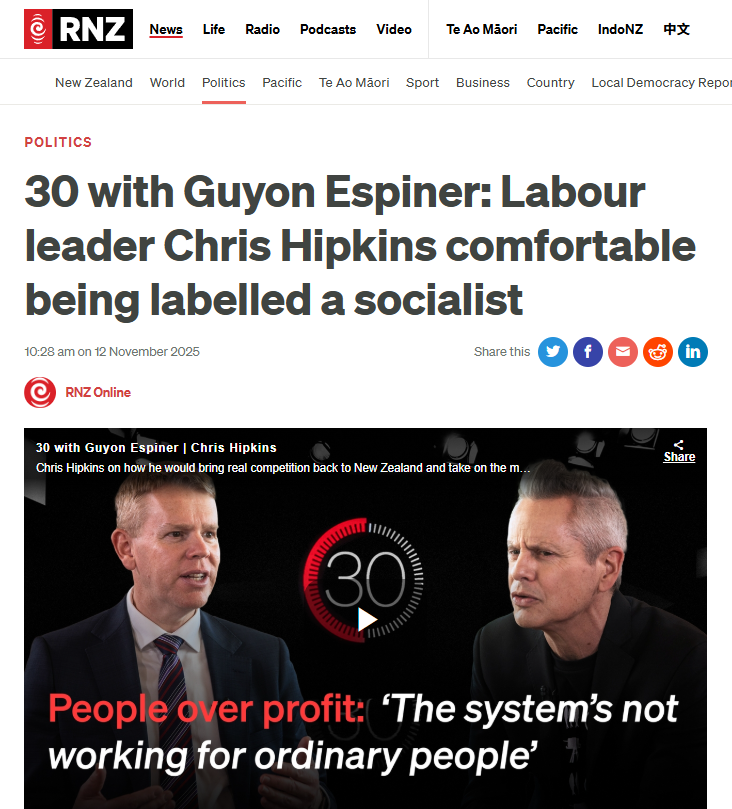 “Hipkins Is Far From Being a Socialist: Neoliberalism With a Kind Face” - 13 November 2025