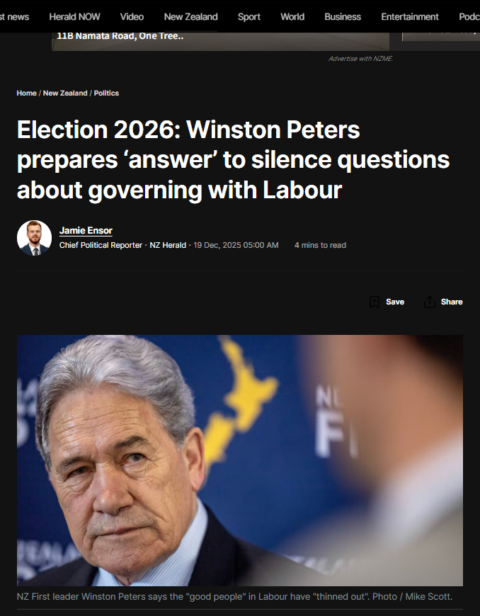 “Winston Peters’ Pre-Election Positioning and the Politics of Plausible Deniability” - 19 December 2025