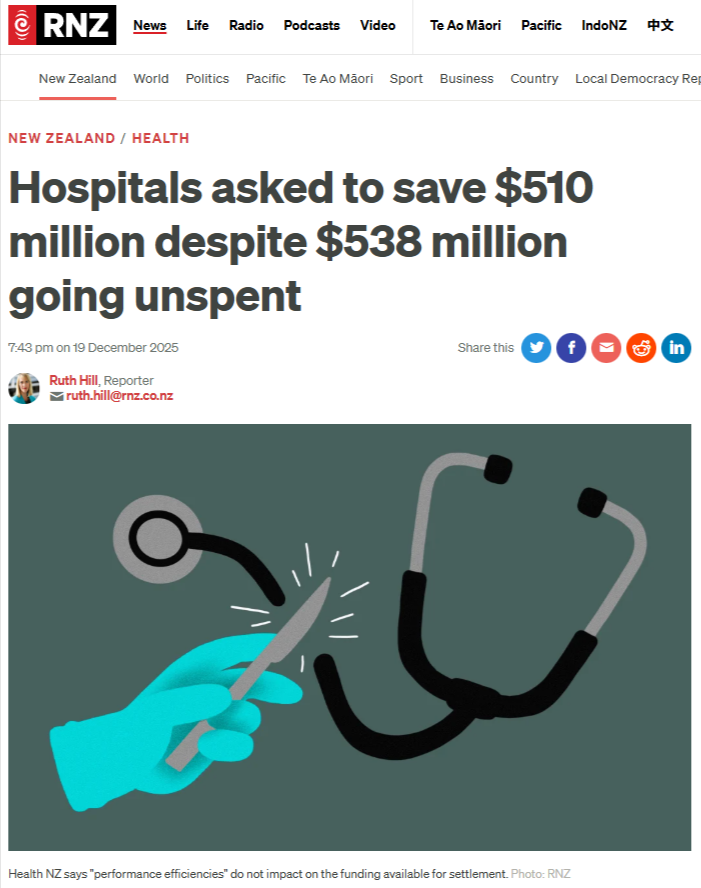 “The Manufactured Crisis: How Health NZ Underspent $538 Million While Demanding Another $510 Million in Cuts” - 20 December 2025