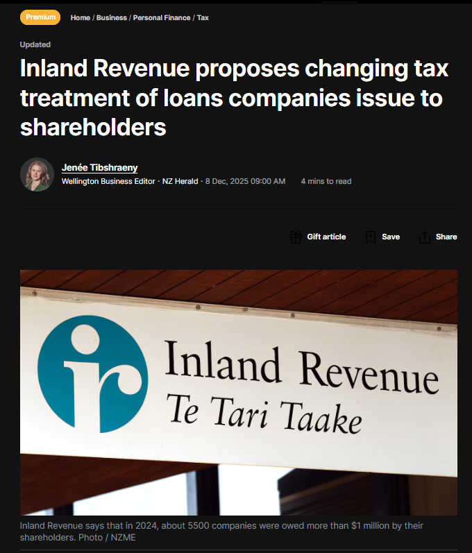 SHAREHOLDER LOAN ATTACK: “How Inland Revenue’s $50K Tax Grab Brutalises Farmers and Family Businesses—While Māori Entrepreneurs Pay the Price” - 8 December 2025