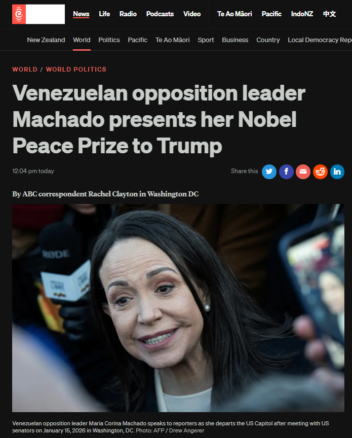“María Corina Machado’s Nobel Betrayal” - 16 January 2026