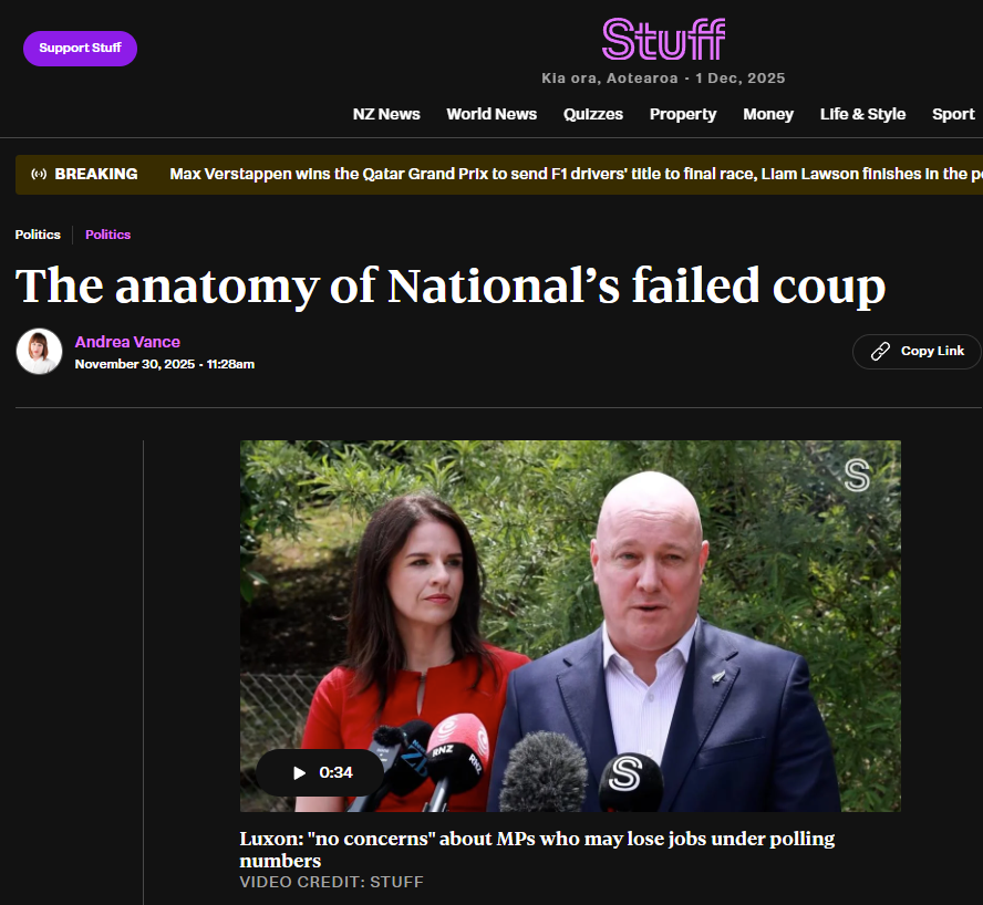 “The Phantom Coup: National’s Incompetence in Refusing to Remove an Unpopular Leader” - 1 December 2025