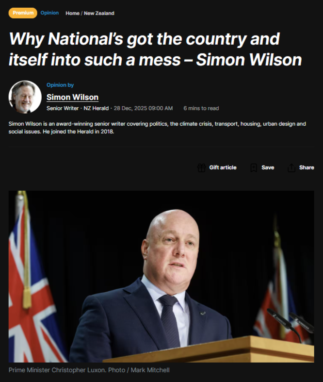 “Why National’s Got the Country and Itself Into Such a Mess: The Evidence” - 29 December 2025