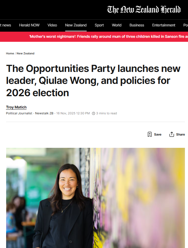 “The Opportunity Party’s New Leader: Neoliberalism in Sustainability Drag” - 16 November 2025