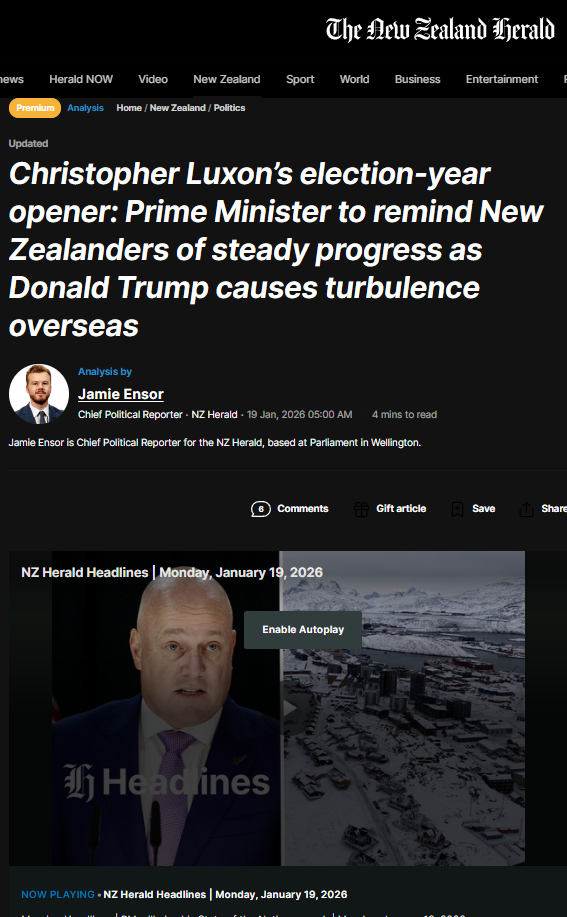 “Christopher Luxon’s State of the Nation: A Masterclass in Political Cowardice and Economic Failure” - 19 January 2026