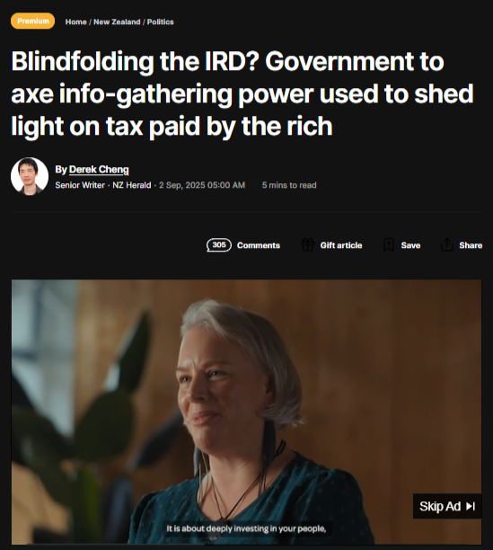 “Blindfolding the IRD: Shielding the Rich from Scrutiny” - 3 September 2025