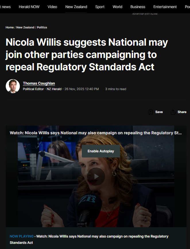 “The Audacity of Cynicism: Nicola Willis and the Regulatory Standards Act Betrayal” - 27 November 2025
