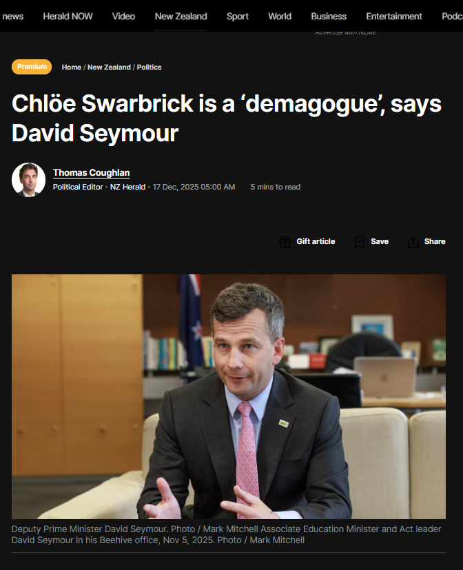 “The Demagogue Who Cried Demagogue: David Seymour’s Textbook Projection” - 17 december 2025