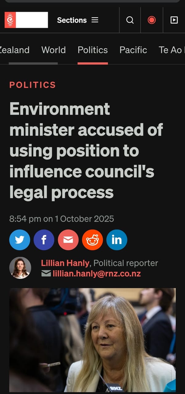 "The Corrupt Heart of National: How Environment Minister Penny Simmonds Sold Out Te Taiao for Her Rich Mate’s Farm” - 2 October 2025