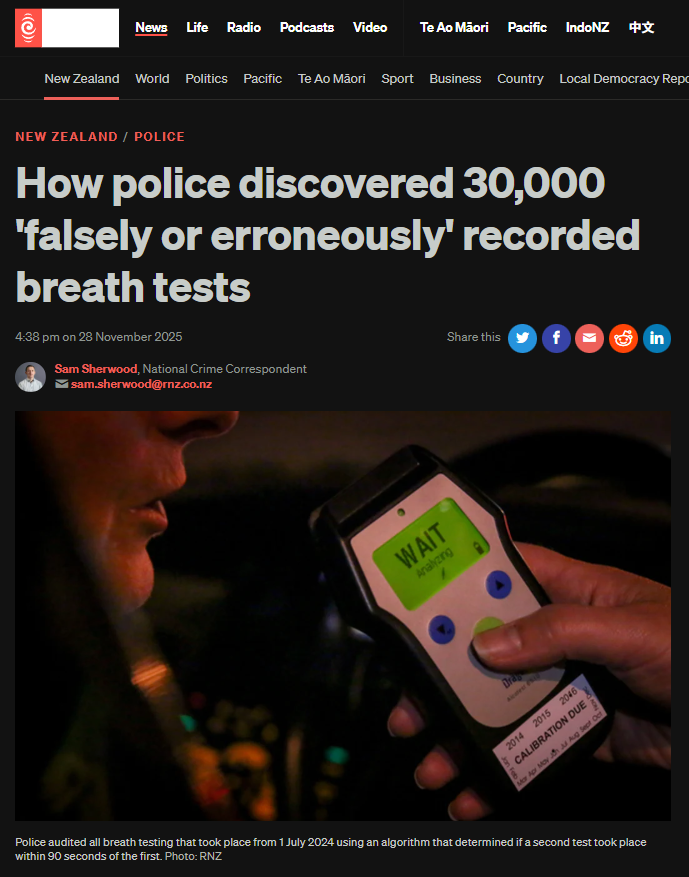 “When the Numbers Become the Mission: How Aotearoa’s Police Gaming of Breath Tests Exposes a Broken System” - 30 November 2025