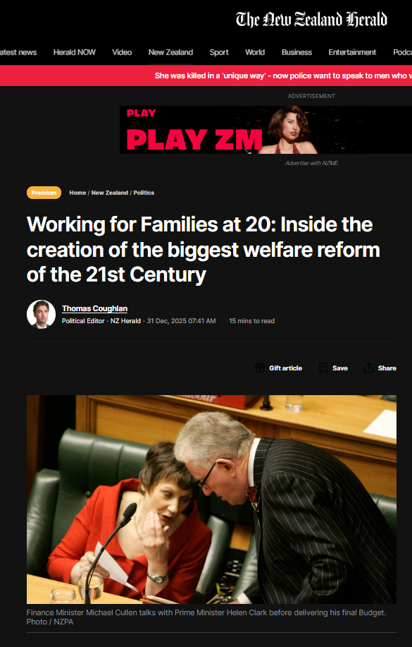 “Working for Families at 20: The Hidden Network of Neoliberal Betrayal” - 1 January 2026
