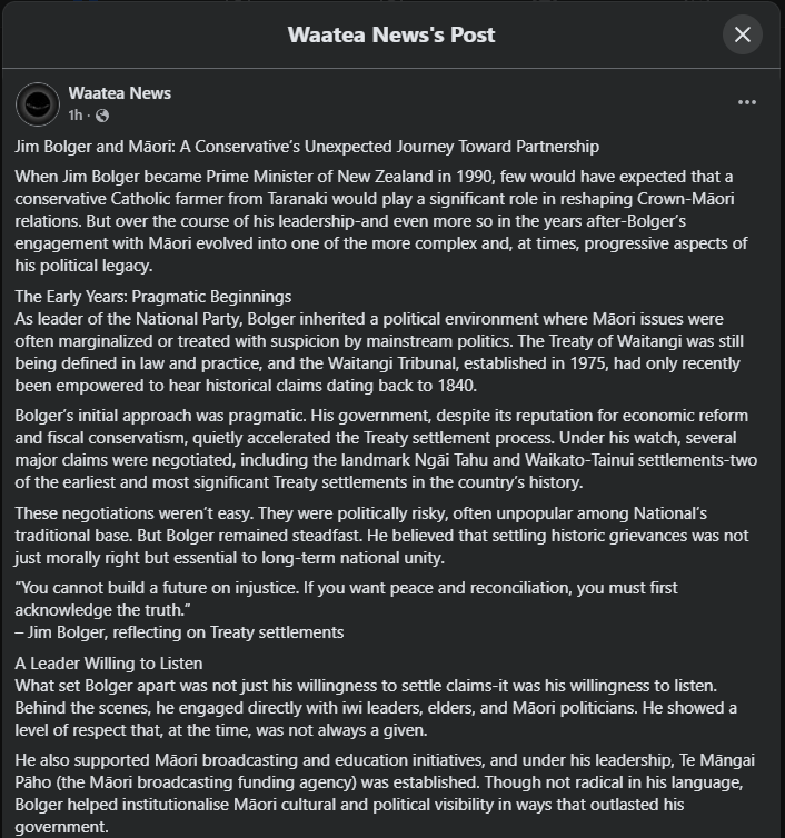 “Jim Bolger: A Conservative’s Convenient Journey Toward Partnership—Or How White Supremacy Learns to Smile While It Steals” - 16 October 2025