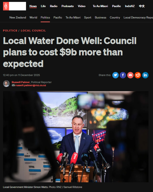 “How Simon Watts and National’s “Local Water Done Well” Drowns Ratepayers While Serving Corporate Interests” - 12 December 2025