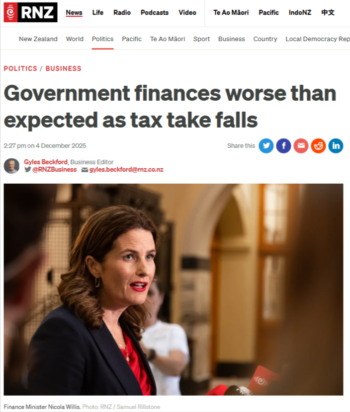“The Fiscal Shipwreck: How Nicola Willis and the Coalition Have Driven New Zealand’s Economy Onto the Rocks” - 5 December 2025