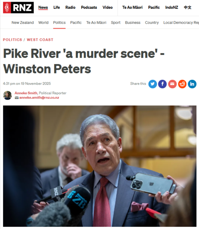 “Winston Peters, Pike River, and the Coalition’s Mauri-Depleting Assault on Worker Safety” - 20 November 2025