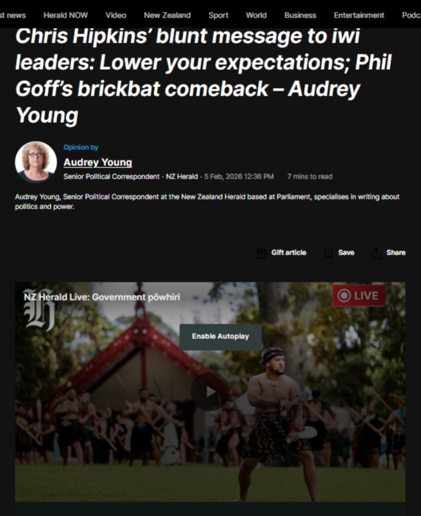 "The whare is on fire and I’m not here to calm you down - I’m here to name the arsonists and show our people the way out." - 5 January 2026