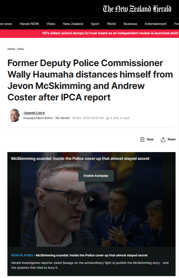 “The Inner Circle’s Silence: Wally Haumaha, the McSkimming Cover-Up, and the Colonial Patterns That Never Change “ - 18 November 2025